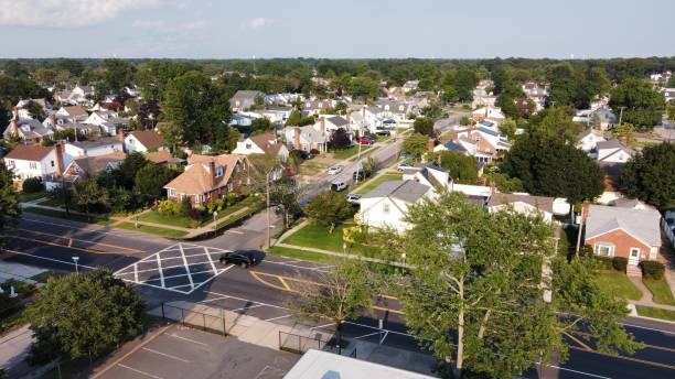 Aerial view of a Hempstead, NY residential neighborhood