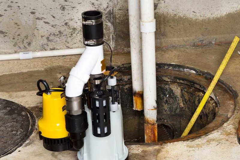 Hempstead Plumber installing a new sump pump in a Long Island basement